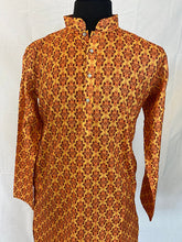 Orange Floral Men's Cotton Kurta - MIRASILKS Orange Floral Men's Cotton Kurta